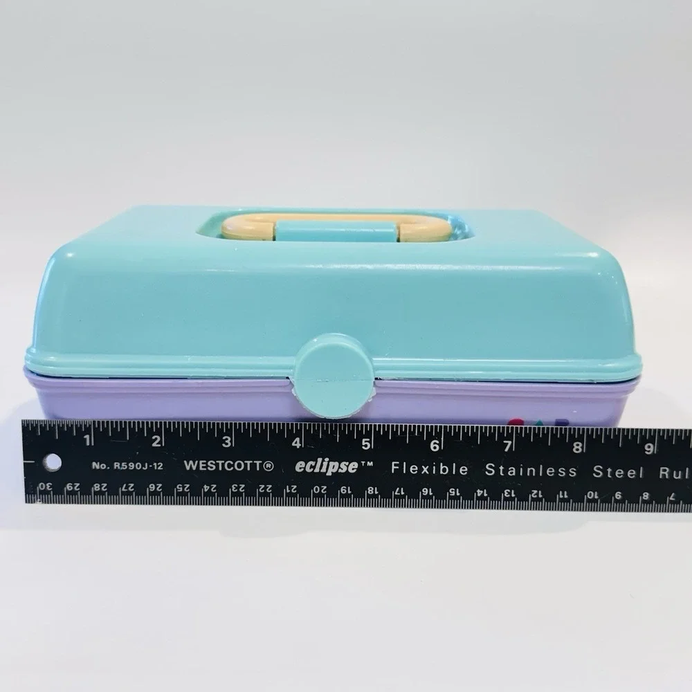 Vintage Caboodles Makeup‎ Case Flip Out Trays w Mirror 90s Purple Teal